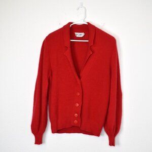 Richard & Co Red Button Front Cardigan Sz M Oversized Balloon Sleeve Christmas